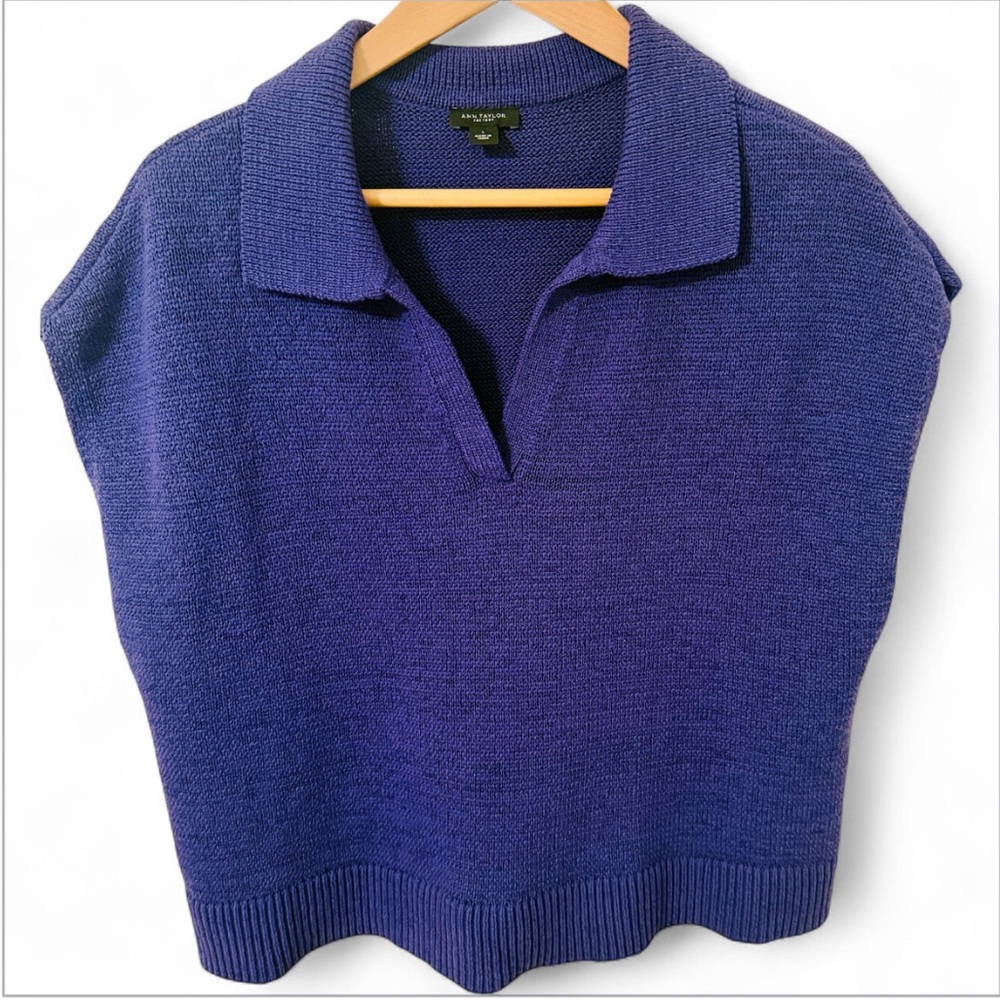 Ann Taylor Collared Cropped Sweater Vest Purple Size Large